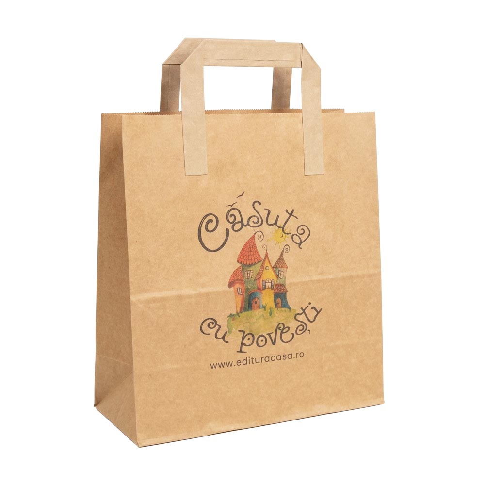 Sacoșă Hârtie Natur Mâner Plat Imprimată 22x11x24 cm