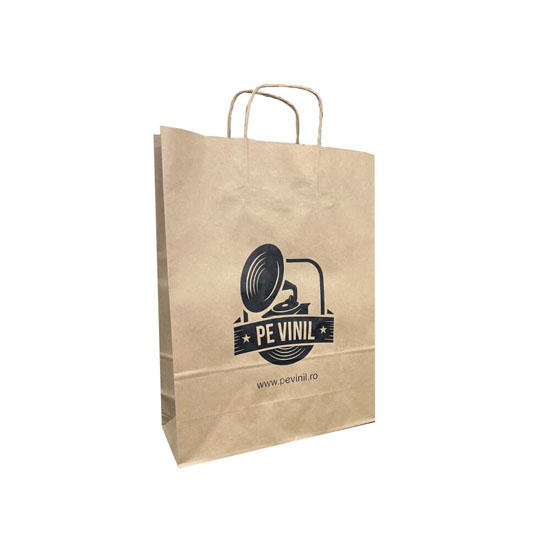 Pungă Hârtie Kraft Gros / Rezistent 100g/mp Personalizată 32x12x41 cm