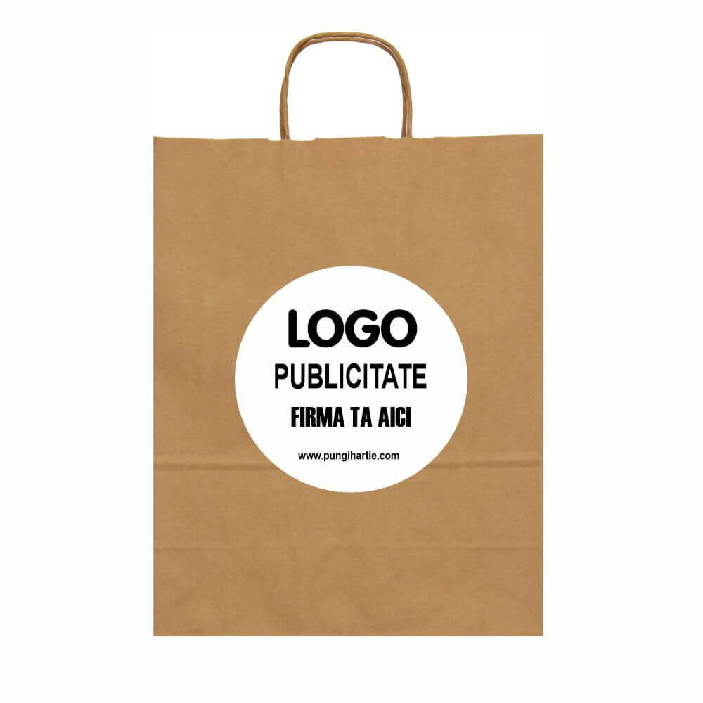 Pungă Hârtie Kraft Gros / Rezistent 100g/mp Personalizată 32x12x41 cm