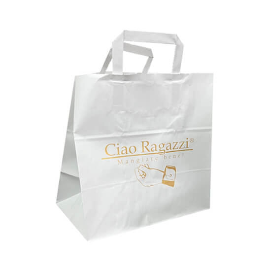 Pungă personalizată hârtie kraft albă 26x17x26 cm